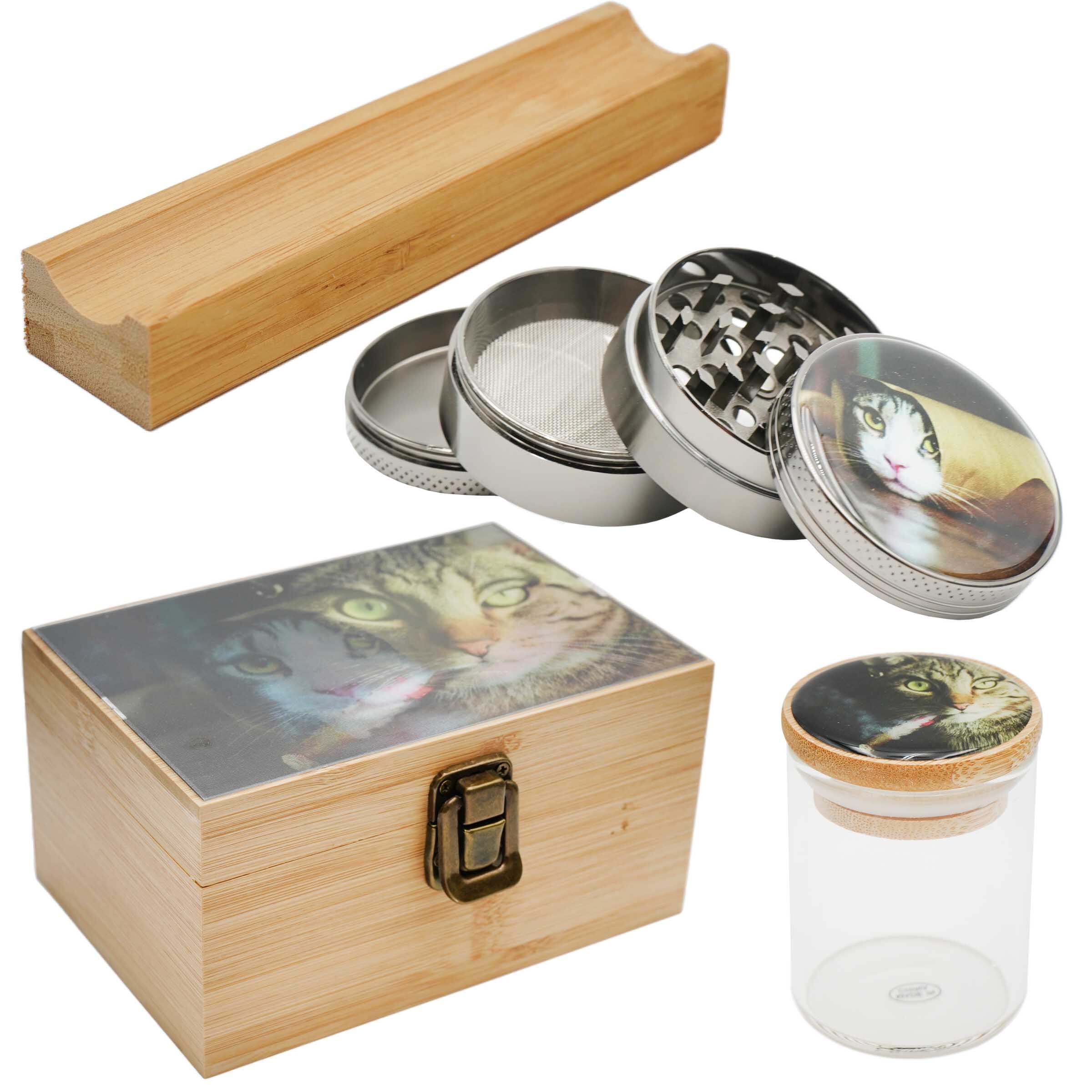 Bamboo 3D Design Box with 40mm 4 Part Grinder And Jar Set (3DBMP) | Medium | Assorted Designs product image